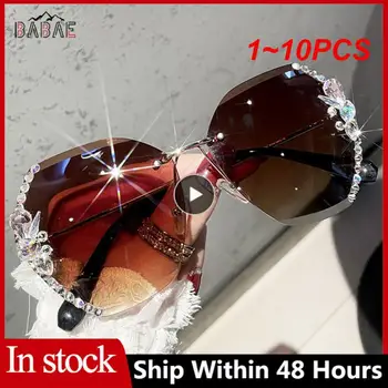 1-10 шт., Винтажные солнцезащитные очки без оправы со стразами, Брендовая дизайнерская обувь UV400, Модные солнцезащитные очки в стиле ретро, Градиентное солнцезащитное стекло