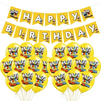 1 комплект игровых шариков с чашечками, Латексных желтых шариков, с Днем рождения, украшение для вечеринки, баннер, Мугман, Дьявол, Легендарная игрушка-чаша