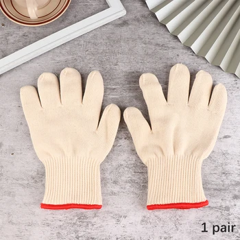 1 пара утолщенных двойных термостойких перчаток с защитой от ожогов 200-800 градусов Цельсия, кухонные перчатки для духовки, вязаные теплоизоляционные перчатки