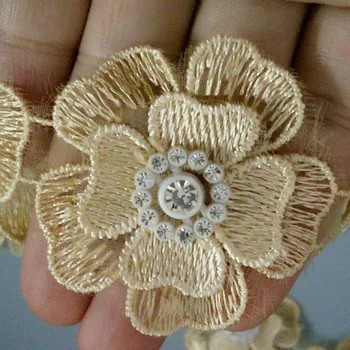 10 x Золото 5x5 см 3D кружевная отделка Сердце Цветок бриллиант широкое свадебное платье для новобрачных Вышитая лента Аппликация швейное ремесло
