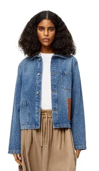 112747 Новый осенне-зимний женский модный бренд Класса люкс с передним коричневым кожаным карманом, классическая джинсовая синяя куртка с лацканами, пальто L1