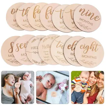 12 шт. / компл. Деревянных карточек Beautiful Baby Monthly Milestone, запечатлевающих драгоценные моменты, реквизит для фотосессий для месячного роста, подарки для новорожденных