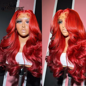 13x4 Hd Прозрачные парики из человеческих волос на кружеве красного цвета с объемной волной, Бразильские Натуральные парики из человеческих волос на кружеве, предварительно выщипанные