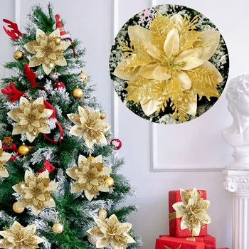 14 см Блестящие искусственные рождественские цветы, Украшения для Рождественской елки, Веселые Рождественские украшения для дома Navidad Новогодний 2023 Декор