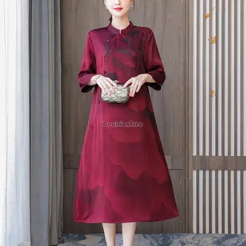 2023 китайское улучшенное модное элегантное платье чонсам трапециевидной формы с воротником-стойкой и коротким рукавом, свободный стиль, женское вечернее платье ципао s74