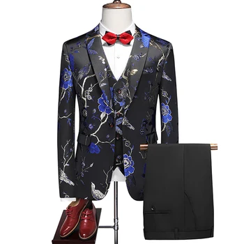 2023 Модный Новый мужской бутик для отдыха, деловой банкет, открытое платье с принтом, комплект из 3 предметов, Блейзеры, куртка, Брюки, жилет, брюки