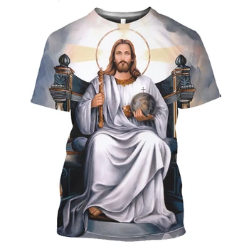 2023 Мужские и женские футболки с 3D-принтом Иисуса, с религиозным рисунком Бога, большие и свободные, специально изготовленные