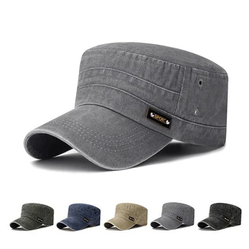 2023 новые винтажные мужские джинсовые армии Hat омывается хлопок военных фуражек метки курсант шляпа стиль дышащие плоские верхние крышки осеннего солнца кепки