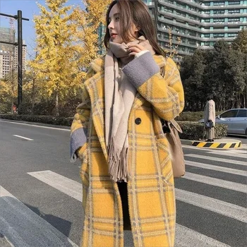 2023 осенне-зимняя новая вельветовая шуба из искусственной норки, южнокорейская женская свободная клетчатая куртка, толстое пальто