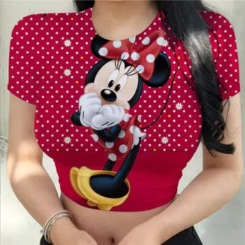 2024 Летняя женская сексуальная футболка Disney с Минни Маус, футболка в стиле ретро с 3D-принтом, футболка для вечеринки в ночном клубе колледжа, футболка оверсайз
