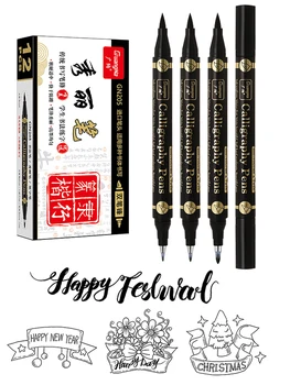 3 шт./лот, ручки для ручной надписи с двойной головкой, Набор ручек для китайской каллиграфии, художественные маркеры, черные чернила, 4 размера для начинающих