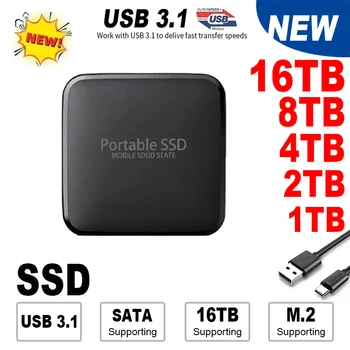 30/60 ТБ Портативный SSD Type-C USB3.1 2 ТБ 4 ТБ Жесткий диск 8/12/16 ТБ Внешний SSD M.2 Для ноутбука/Настольного компьютера/ Телефона/ mac Флэш-диск памяти