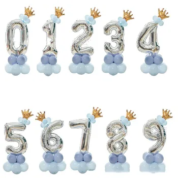 32-дюймовая Серебряная Цифровая Колонка Воздушные шары из алюминиевой пленки 1-е Украшение для вечеринки с Днем Рождения, Детский фон из воздушных шаров, Макет стены