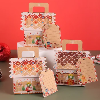 4 Комплекта рождественских пряничных домиков, коробочек для конфет и печенья, Рождественских упаковочных коробок из крафт-бумаги, подарочных бумажных коробок