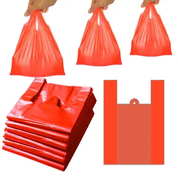 50 шт. Одноразовый Жилет с красной пластиковой ручкой, Полиэтиленовая сумка для покупок в супермаркете, Сумка для мусора на домашней кухне, Органайзеры для хранения 