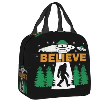Bigfoot Believe UFO Инопланетная сумка для ланча для женщин Многоразовый холодильник Термоизолированная коробка для ланча Офисные Рабочие Школьные сумки для пикника