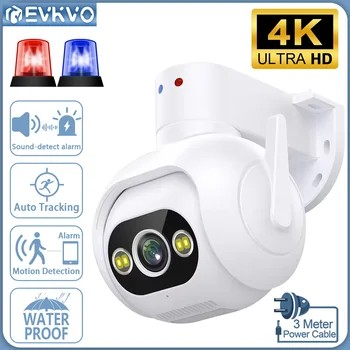 EVKVO 4K 8MP WIFI PTZ-камера с 10-кратным зумом Автоматическое отслеживание Звуковая сигнализация Система безопасности Видеонаблюдение полицейское освещение IP-камера iCam365