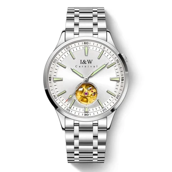 I & W Мужские Автоматические часы 41 мм Топ Люксовый бренд Механические Наручные Часы Скелет Водонепроницаемый Сапфировый ремешок из светящейся стали