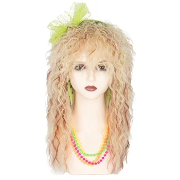 Miss U Hair 80-х Светлые Парики для Женщин Глэм-Рокер Парик Косплей Хэллоуин Волосы Зеленые Серьги Гетры Повязка На Голову Ожерелье Brac