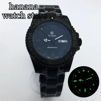 NH36A Автоматические часы для мужчин BLIGER 40mmPVD Корпус Браслет AR Стекло с синим покрытием Черный циферблат Автоматическая индикация даты Недели Часы для дайвинга