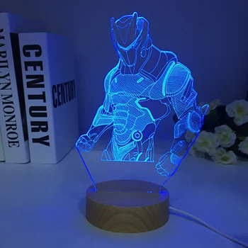 Omigas Скин по умолчанию Battle Royales 3D Визуальная ночная лампа RGBW 7 Цветов Сенсорный Стол Настольные лампы LED Иллюзионный Светильник Деревянный подарок