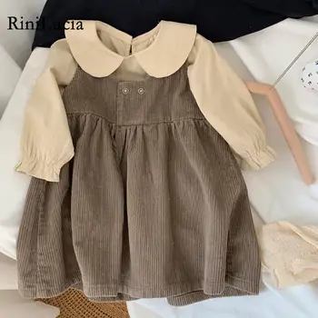 RiniLucia 2023, новые осенние платья для девочек, зимние однотонные плиссированные детские вельветовые платья без рукавов для девочек, детская одежда