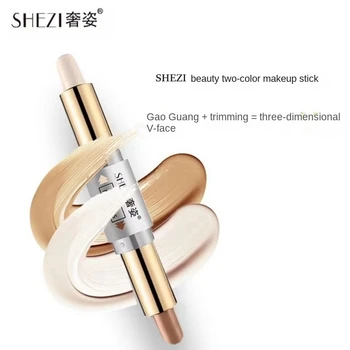 SHEZI Bicolor Shaping Stick Цельный диск с двойной головкой, тени для осветления лица двойного назначения, боковые тени для носа, ручка от лежащего шелкопряда