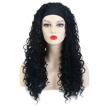 VDFD Длинная черная повязка на голову с глубокой волной, синтетический парик для чернокожих женщин, вьющиеся натуральные волосы для ежедневного использования, Термостойкое волокно