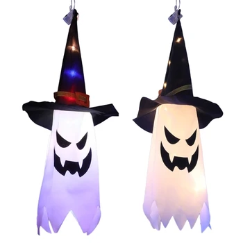 W3JA Мигающий светильник, подвесной череп, праздничное платье, светящиеся лампы в шляпе волшебника, реквизит для домашнего бара, светодиодный декор для Хэллоуина
