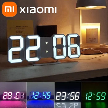 Xiaomi 3D светодиодные цифровые часы, Настенные деко, Светящиеся в ночном режиме, Регулируемые Электронные Настольные Настенные Часы, Украшение гостиной, Светодиодные часы