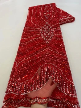 Африканская расшитая бисером Французская кружевная ткань для свадебного платья 2023 г. Высококачественный Тюлевый сетчатый материал для шитья из блесток Хрустальные бусины ручной работы