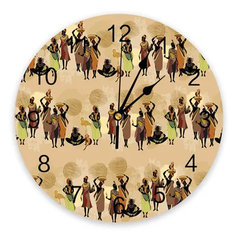 Африканские женщины в этническом стиле, черные Женские настенные часы, Бесшумные Цифровые часы для украшения дома, спальни, кухни, Подвесные часы