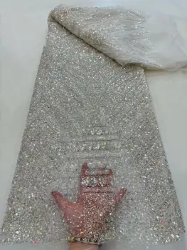 Африканские Французские Блестки Чистая Кружевная Ткань L-13025812 Высокое Качество Тюль бусины Кружева Свадебные Для Нигерийской Свадьбы Платье Для Женщин