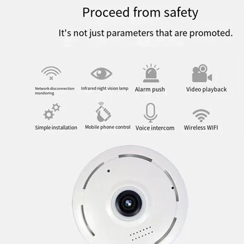 Беспроводная IP-камера безопасности WiFi, 360 ° Панорамная ИК-сигнализация ночного видения, Двусторонний домофон для домашнего наблюдения, Мониторная камера