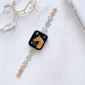 Браслет в Корейском Стиле для Apple Watch Band Замена Металлического Браслета для Женщин iWatch Series 8 7 6 5 4 3 Аксессуары с Тонким Ремешком