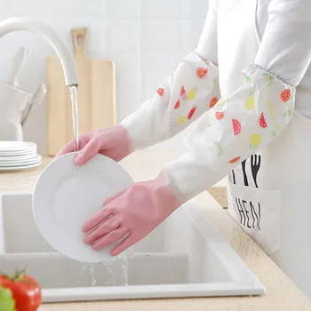 Бытовые перчатки для мытья посуды, утолщенные Водонепроницаемые Перчатки для уборки, Нескользящие Кухонные Резиновые перчатки