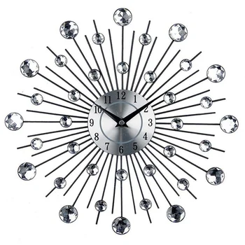 Винтажные настенные часы с кристаллами Sunburst из металла, роскошные большие настенные часы Morden с бриллиантами, дизайн домашнего декора