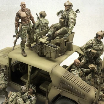 Военный солдат в масштабе 1/35, 6 человек, без автомобиля, фигурки из смолы в разобранном виде и неокрашенная модель, набор игрушек, Бесплатная доставка
