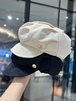 Восьмиугольная шляпа с японскими плиссированными вставками, женский винтажный берет в британском стиле, весенне-осенняя универсальная большеголовая кепка газетчика