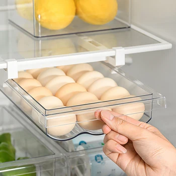 Выдвижной ящик для яиц в холодильнике, ящик для хранения яиц, Прозрачный Органайзер для фруктов, Полка для хранения холодильника, Контейнер для яиц, Кухонный инструмент