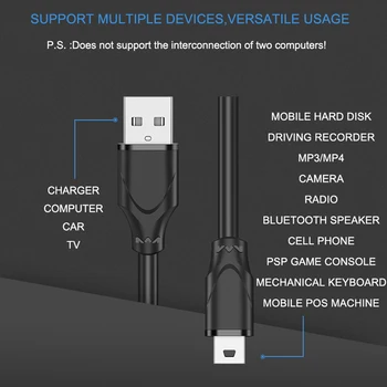 Высококачественный Медный Кабель Для Зарядки Данных от USB 2.0 до Mini 5 Pin С Т-Портовым Разъемом Для Камеры, Радио, Динамика Жесткого Диска MP3/MP4/MP5, 3 м