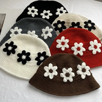 Вязаные крючком шляпы-ведра ручной работы для женщин, вязаные рыбацкие шляпы с нашивками и цветами, женская панама-боб, солнцезащитные кепки для отдыха на открытом воздухе Lady Gorro