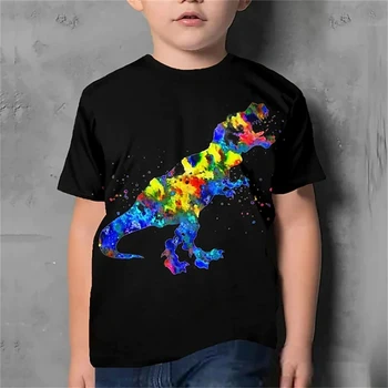 Детская футболка для мальчиков с коротким рукавом с 3D принтом динозавра и изображением животных, Черные детские топы, Летняя Активная Крутая Милая школьная повседневная одежда