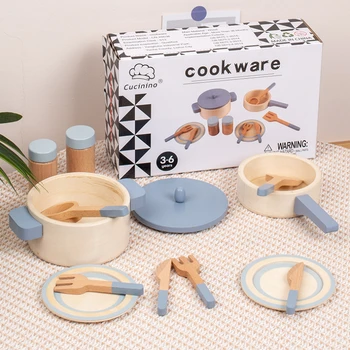 Детские игрушки для имитации кухни Набор деревянных кастрюль для приготовления пищи Миниатюры кукольного домика Детская игрушка для ролевых игр