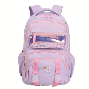 Детский школьный ранец Hello Kitty Sanrio для девочек начальной школы, легкий рюкзак для облегчения нагрузки, защита позвоночника.
