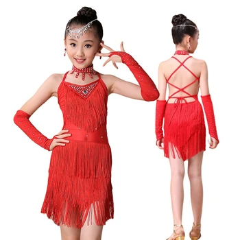 Детское платье для латиноамериканских танцев с блестками и кисточками для девочек, модный танцевальный костюм для ча-Ча-Ча Сальсы Танго, сценический костюм
