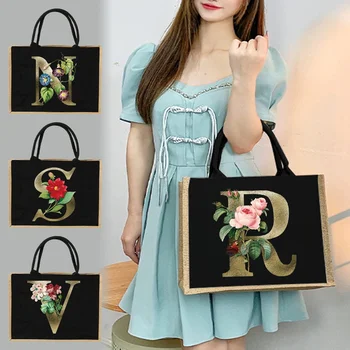 Джутовая сумка, сумки через плечо, сумки с имитацией джута, женская сумка для покупок, дизайнерские ламинированные сумки с золотыми буквами и цветами 2023 года.