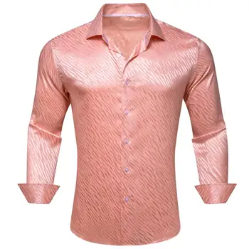 Дизайнерские рубашки для мужчин из шелкового атласа розового цвета, однотонные, с длинным рукавом, приталенная мужская блузка, повседневные формальные топы, дышащие Barry Wang