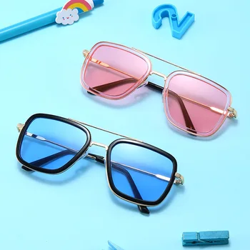 Для маленьких мальчиков и девочек, UV400, детские очки для малышей, детские Квадратные Металлические солнцезащитные очки, Детские очки оттенков очков, очки для детей