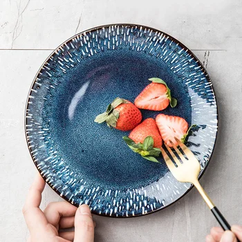 Европейская синяя тарелка креативное керамическое блюдо круглое блюдо скандинавская плоская тарелка западное блюдо блюдо для стейка индивидуальная посуда